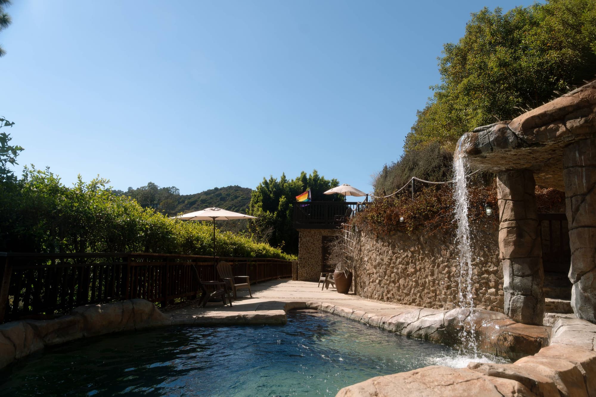Pool and waterfall at the Breathe Life campus